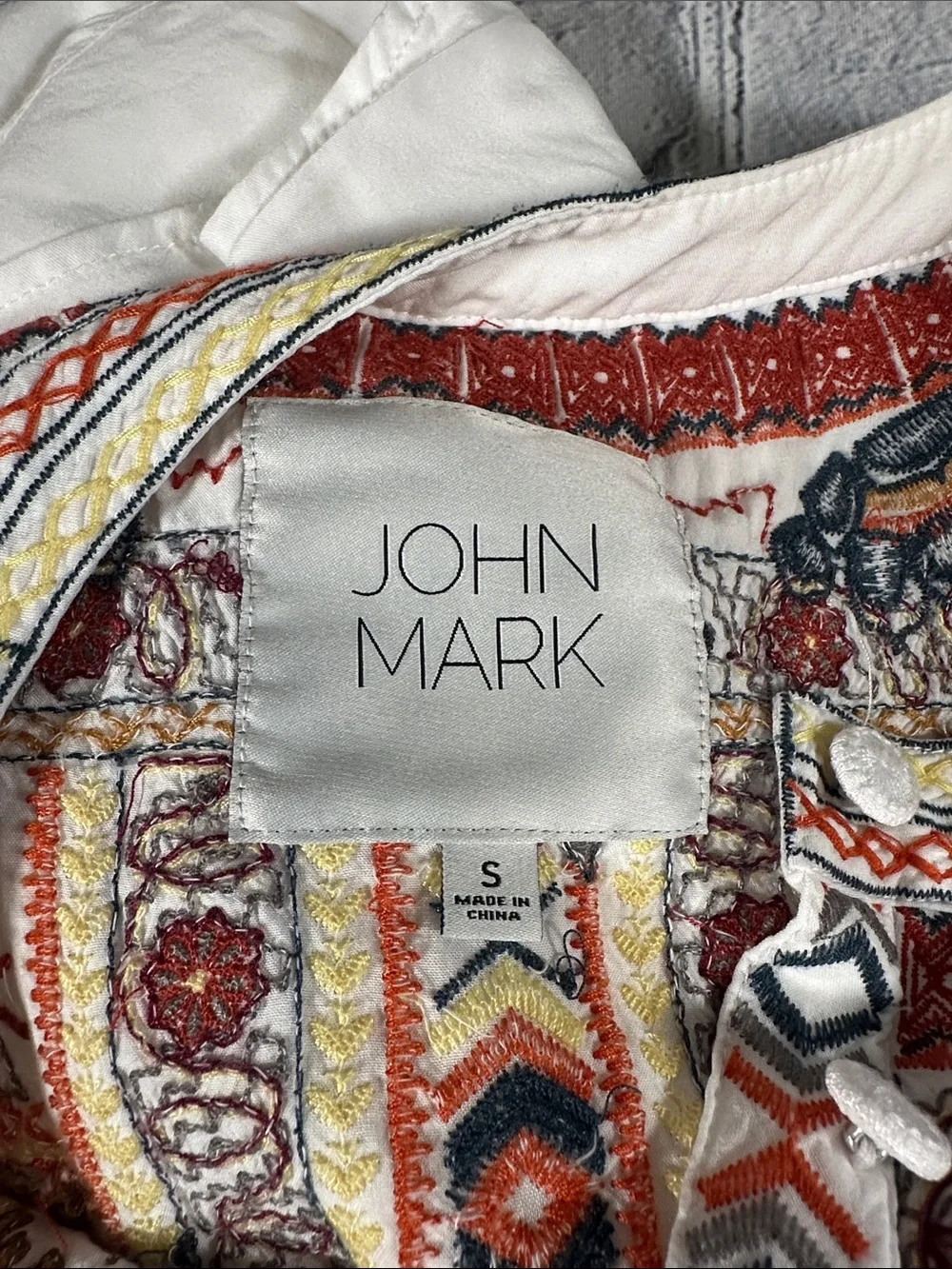John Mark S White Sleeveless Blouse Top Embroidered Aztec Boho Flared Oversized